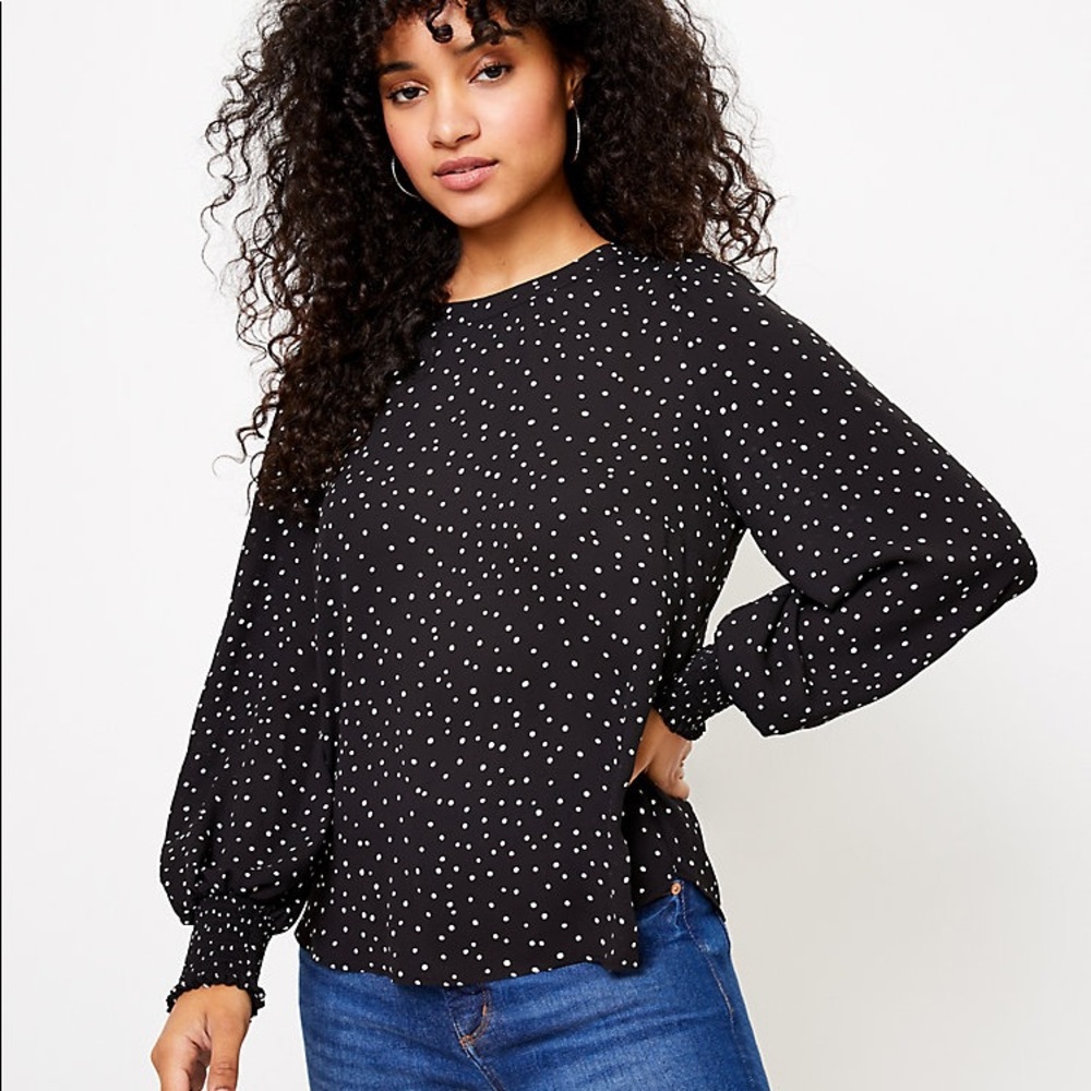 Petite Dotted Cuff Blouse